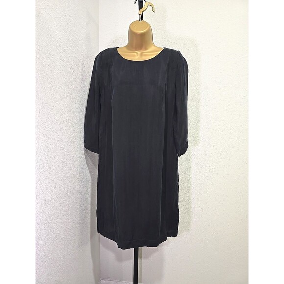 Peasant Minimalist Lagenlook Modest Black Shift Capsule Dress Womens Small Cupro - Picture 1 of 8
